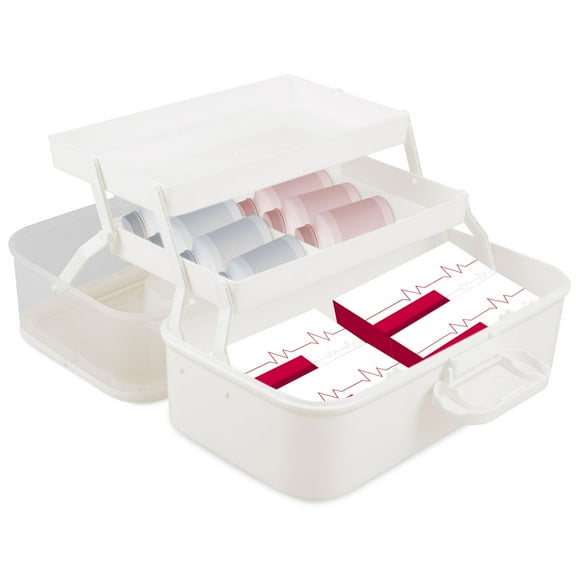 3 Tier Medicine Organizer with Removable Small Medicine Box, Large First Aid Storage Box for Home & Travel, Portable Medical Cabinet with Handle, Family Emergency Kit