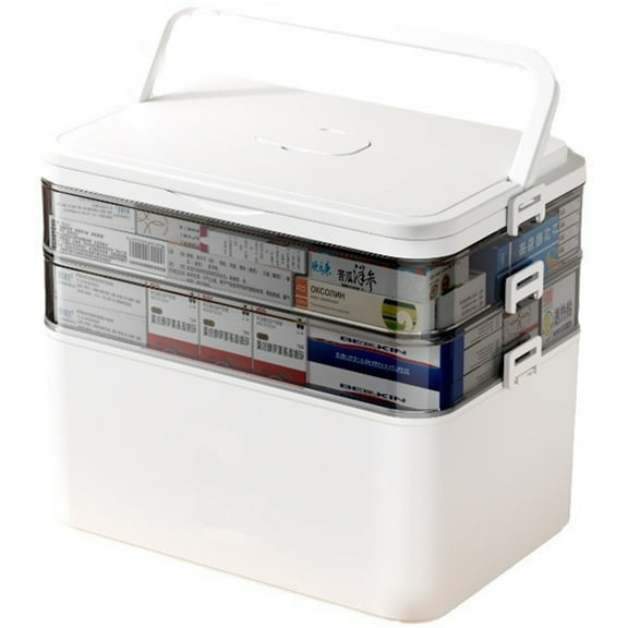 3-Tier Medicine Storage Box, Medicine cabinet with Detachable Small Pill Box, Portable First Aid Kit Container, Multipurpose Plastic Organizer with Handle for Home, Travel, Family Emergencies