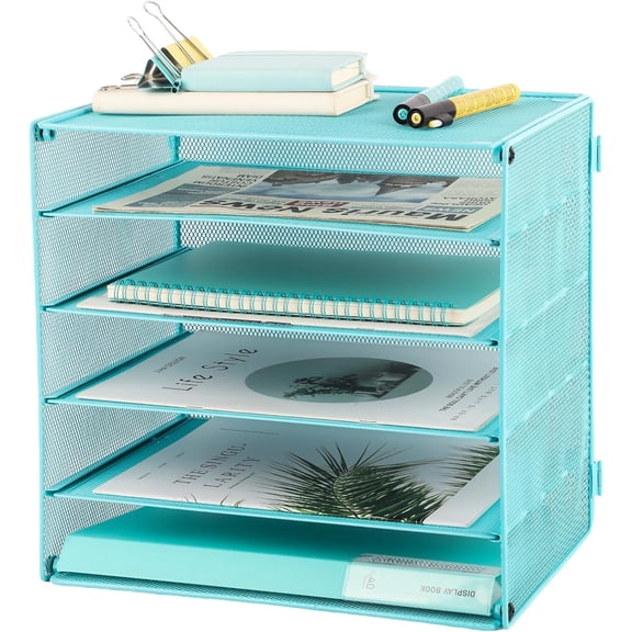 3 Tier Mesh Desk Organizer Tray, File Paper Letter Folder Holder Desktop Paper Sorter Mail Organization Rack Storage Accessories, for Office Home School Classroom, Black