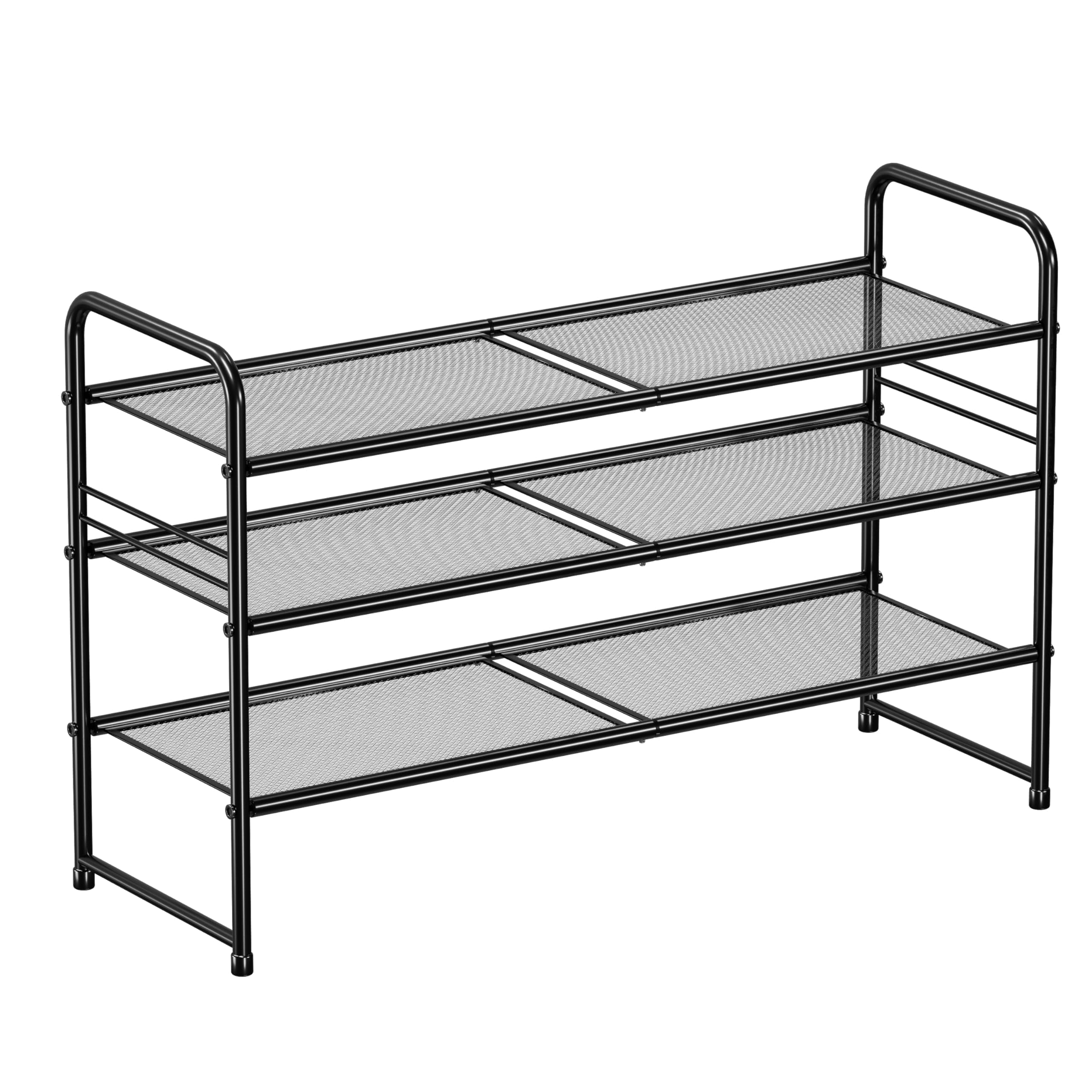 SUFAUY 3-Tier 33" Wide Shoes Rack Stackable, Metal Mesh, Black