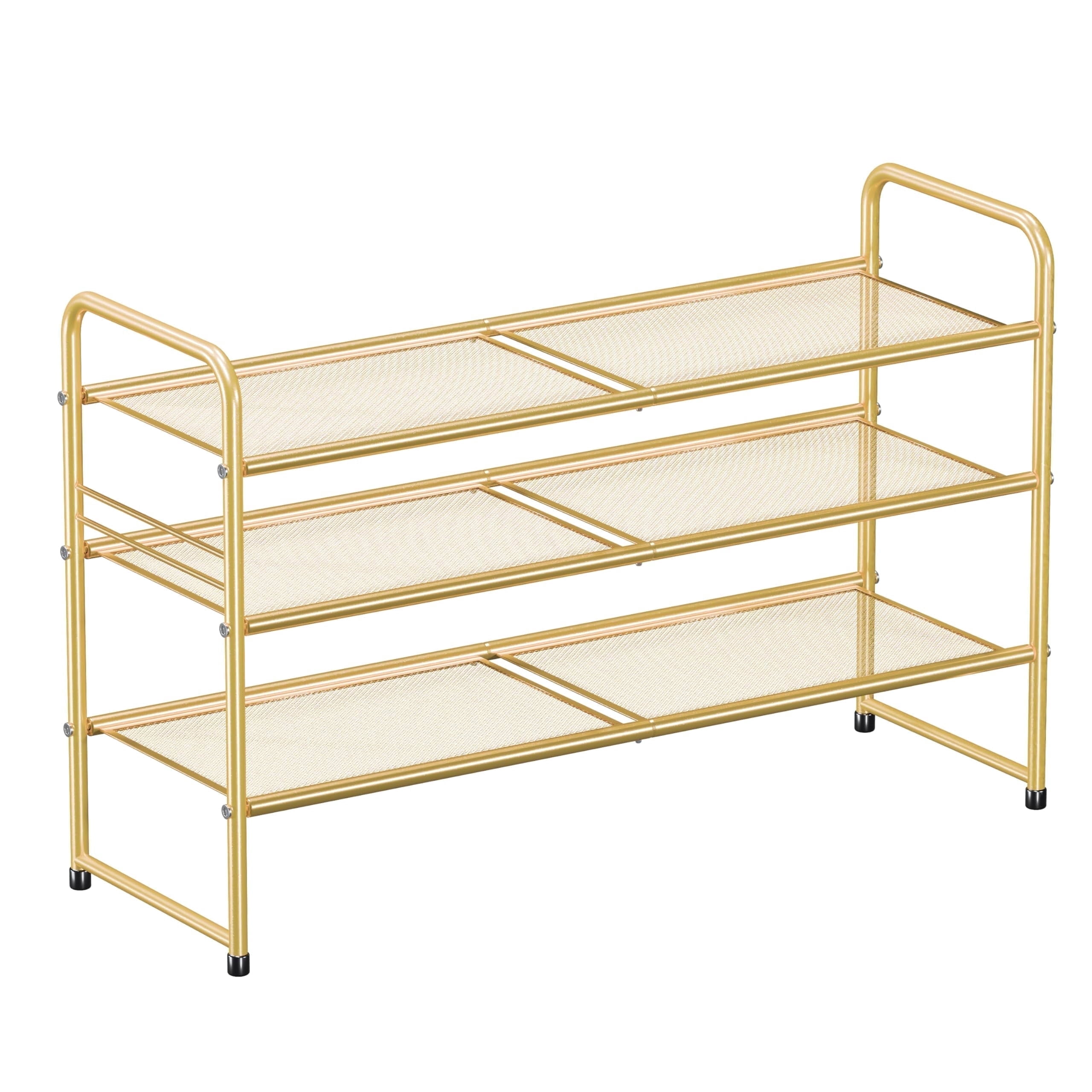 SUFAUY 3-Tier 33" Wide Shoes Rack Stackable, Metal Mesh, Gold