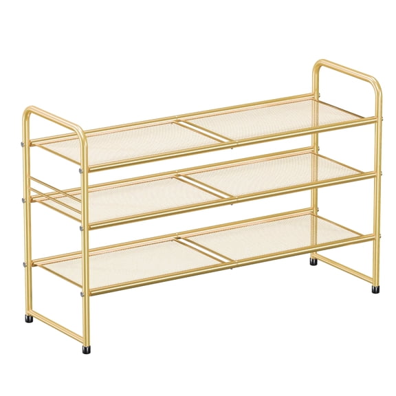 SUFAUY 3-Tier 33" Wide Shoes Rack Stackable, Metal Mesh, Gold
