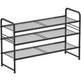 thumbnail image 1 of 3 Tier Mesh Shoe Rack, Closet Metal 32 inch Shoe Rack Organizer Heavy Duty, Black, 1 of 16