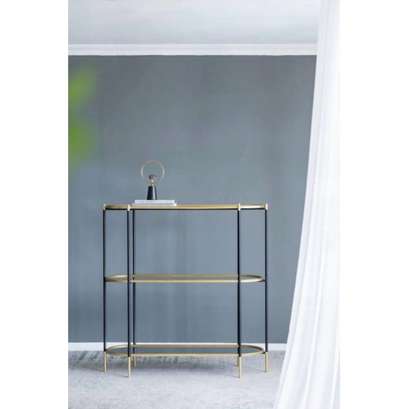 3-Tier Metal Console Table with Black Gold Mirrored Shelf - 48.5x16.5x50"
