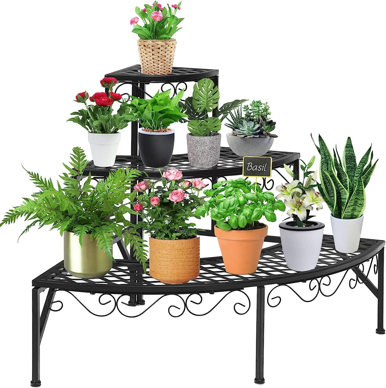 3 Tier Metal Corner Plant Stand, Quarter Round Plant Corner Shelf W