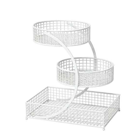 3-Tier Metal Cosmetic Organizer,Round & Rectangular Wire Basket,Vanity Storage Display Stand Holder for Perfume Skincare Toiletry Bathroom Counter,White