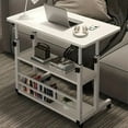 thumbnail image 1 of 3-Tier Metal Folding Desk with Adjustable Height - Expandable Tabletop with Storage Shelves & Casters, Space Saving White Study Desk for Home Office Bedroom Living Room, 1 of 8