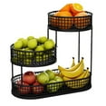 thumbnail image 1 of 3-Tier Metal Fruit Basket - Large Capacity Breathable Mesh Black Wire Rack for Kitchen Countertop Vegetables and Snacks - Black1, 1 of 4