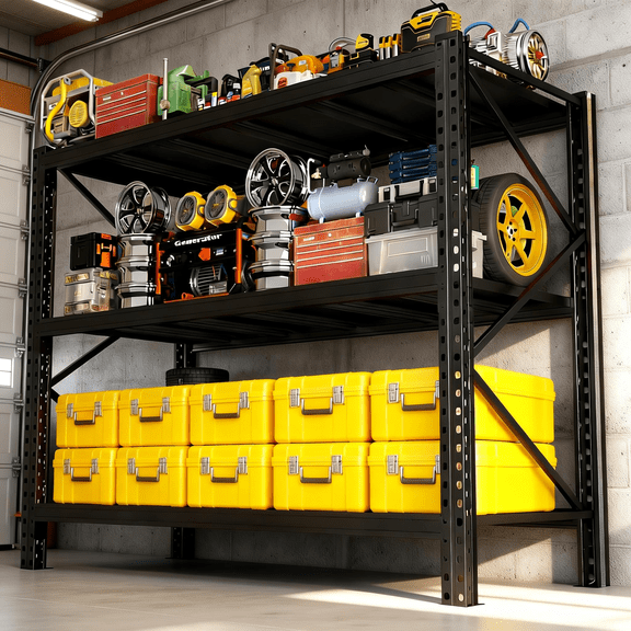 3-Tier Metal Garage Shelving Unit, 48"W Heavy Duty Adjustable Storage Shelves, 3000LBS for Garage & Basement, Kitchen and Pantry Industrial Steel Rack, Ideal for Tool Organization & Storage