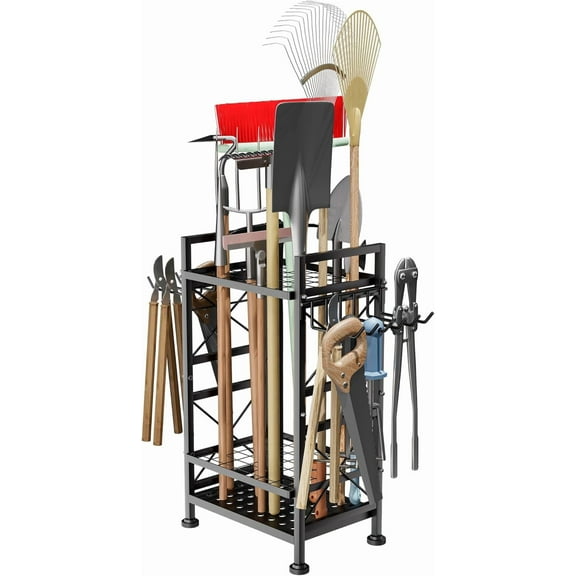 3 Tier Metal Garden Tool Organizer - Heavy Duty Yard Storage for Up to 78 Tools, Indoor/Outdoor Garage Patio Shed Organization - Black