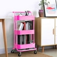 thumbnail image 1 of 3-Tier Metal Mesh Rolling Cart Storage Organizer with Utility Handle and Wheels, Pink, 1 of 6