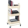 thumbnail image 1 of 3-Tier Metal Mesh Utility Rolling Cart Storage Organization Cart with Wheels, Beige, 1 of 8