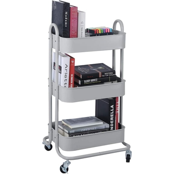 3-Tier Metal Mesh Utility Rolling Cart Storage Organization Cart with Wheels, Light Gray