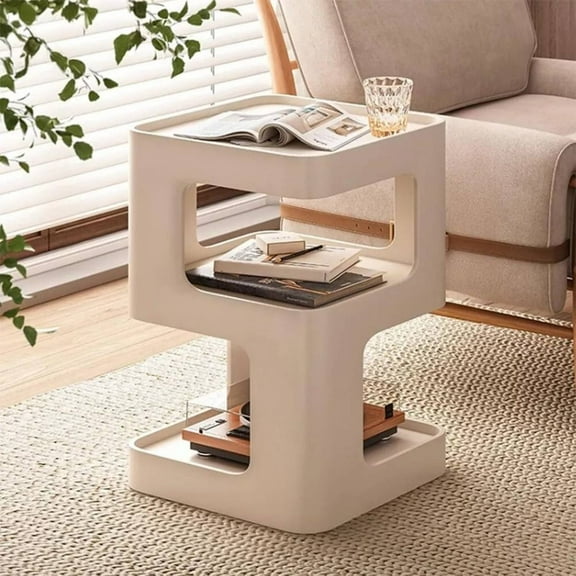 3 Tier Metal Nightstand Small End Table Bed Side Table for Living Room Bedroom Creamy White