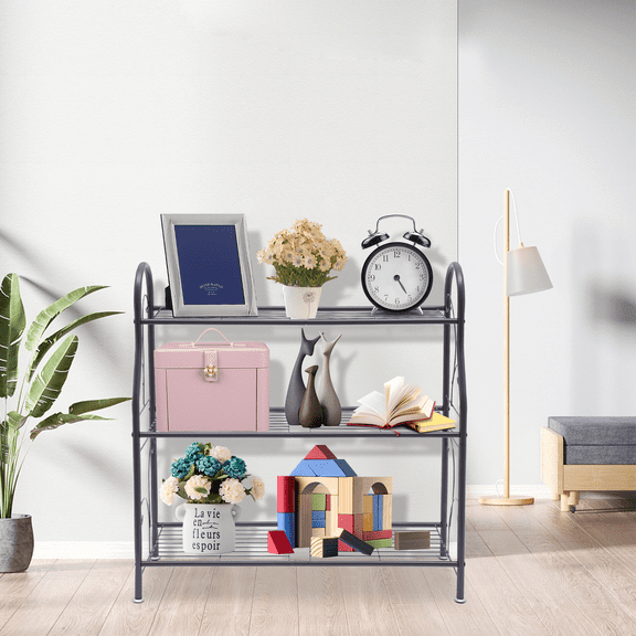 3 Tier Metal Plant Stand Flower Pot Rack Shelf Plant Stand Black Rectangular 28.1*9.6 for Closets, Kitchens