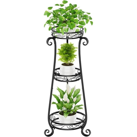 3 Tier Metal Plant Stand Indoor, 34 Inch Tall Corner Plant Stands for Indoor Plants, Flower Pot Holder Shelf Display Rack for Balcony Garden Patio Living Room(White)