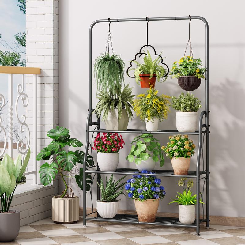 3 Tier Metal Plant Stand Indoor Outdoor Tall Corner Hanging Plant Shelf
