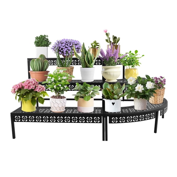 3 Tier Metal Plant Stand, Ladder Flower Pot Holder Corner Step Storage Display Rack for Garden Patio Balcony Indoor/Outdoor Black