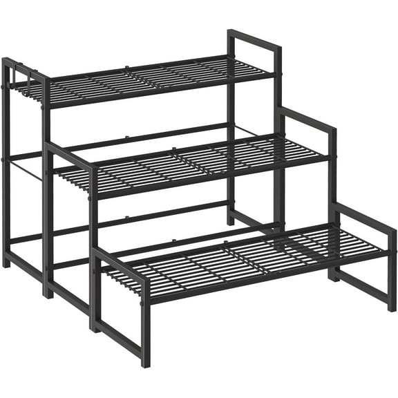 3 Tier Metal Plant Stand Outdoor Indoor Waterproof, Stackable Heavy Duty Tall Plant Shelf Flower Pot Holder for Garden, Display Rack, Black