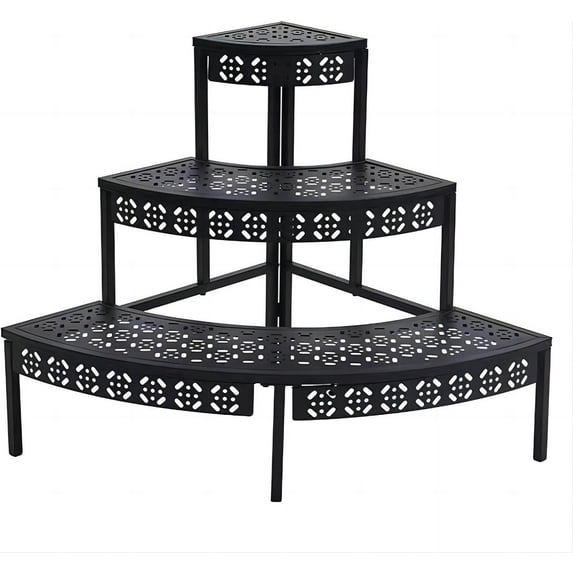 3 Tier Metal Plant Stand,Rectangle or Round Decorative Flower Step,Garden Shelf Flower Pot Holder Storage Organizer Rack for Indoor Outdoor Use
