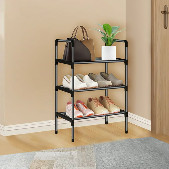 3-Tier Metal and Plastic Shoe Rack | Stackable Storage Organizer with Doors | Space-Saving Design for Entryway, Closet, Dorm | Easy Assembly No Tools Needed | Holds Sneakers, Heels, Boots