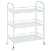 Cshidworld 3-Tier Metal Rolling Cart, Heavy Duty Multifunctional Metal Frame with 2 Lockable Wheels, Storage Rack Kitchen Cart Island with Shelves for Home Office Kitchen Bathroom Bedroom, White