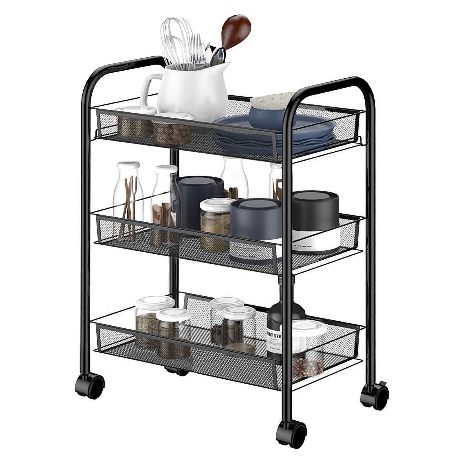 3Tier Metal Rolling Cart, Mesh Wire Easy Assemble Utiity Cart, Storage