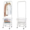 thumbnail image 1 of 3-Tier Metal Rolling Laundry Cart with Hanging Bar Wheel,Organizer Storage with Double Pole Rack and Bottom Shelf Basket Storage Cart, 1 of 8