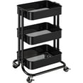 thumbnail image 1 of 3 Tier Metal Rolling Utility Cart, Heavy-Duty Storage Rolling Cart with 2 Lockable Wheels, Multifunctional Mesh Organization Utility Cart for Kitchen Dining Room Living Room, 1 of 14