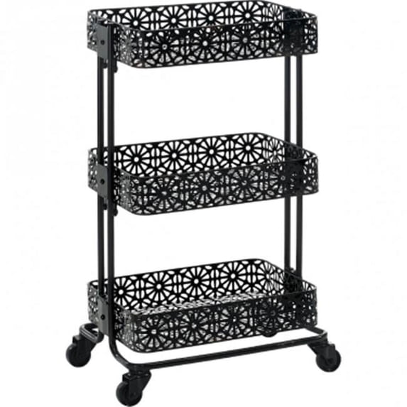 3 Tier Metal Serving Cart - Distressed Glossy Black
