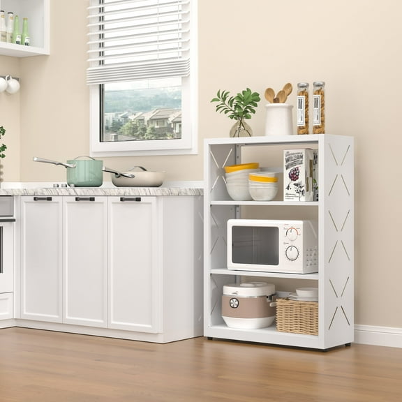 Polup Industrial Bookcase 3-Tier Metal Adjustable Freestanding Storage Rack with Bookends White 1-Pack