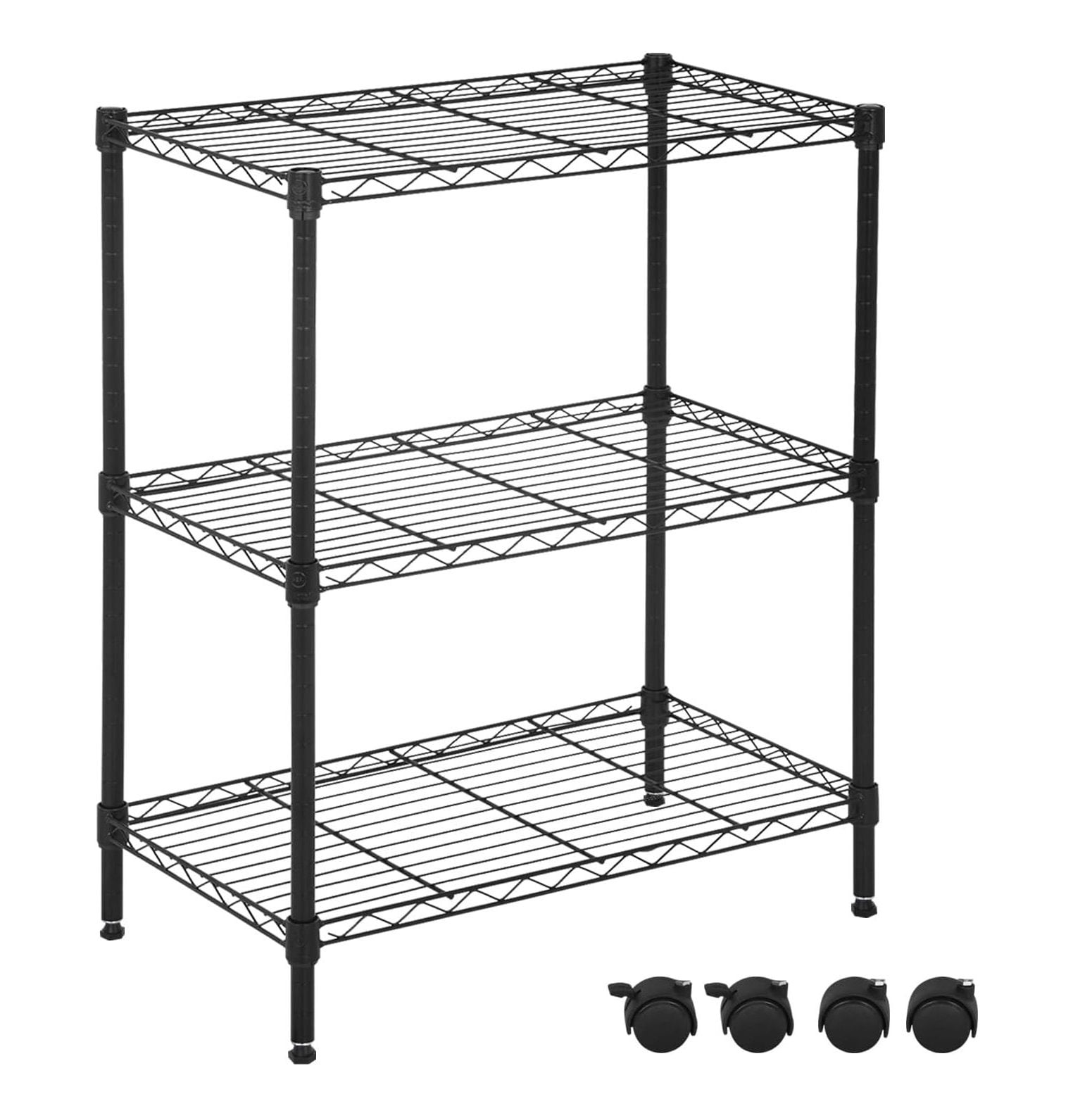 3Tier Metal Shelving, Adjustable Wire Shelving Unit with Casters and Leveling Feets, NSF