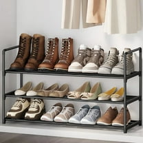 3-Tier Metal Shoe Rack, ONE PIX Shoe Organizer for 12-15 Pairs of Shoes, Multifunctional Shoe Storage Shelf for Entryway, Bathroom and Closet, Black