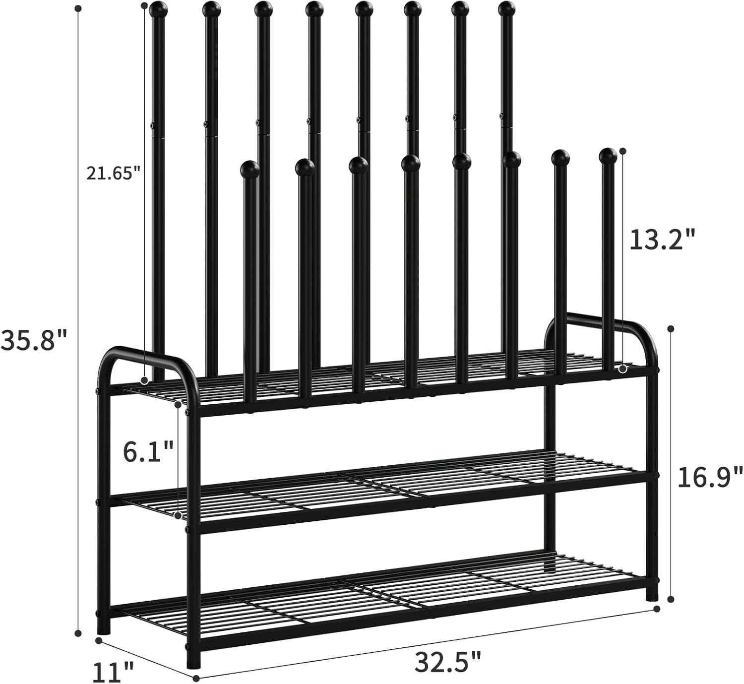 Shoe Rack Metal Rods 3-Tier Metal Shoe Rack with Detachable Boot Rods for Entryway Closet ...