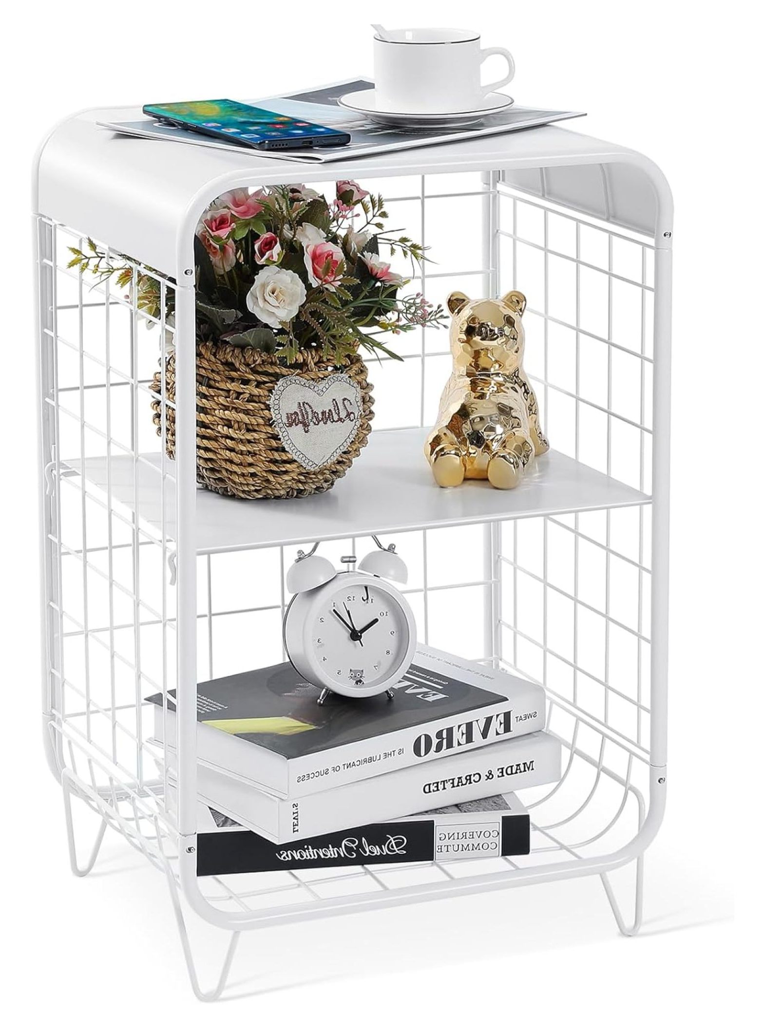 3 Tier Metal Side Table,Cute Nightstand, Coffee End Table with Storage ...