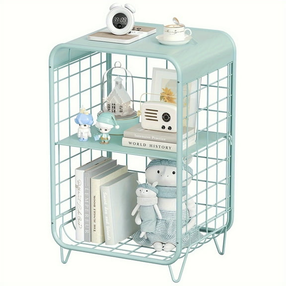 3-Tier Metal Side Table - Vintage Cute Nightstand with Storage for Bedroom, Living Room & Dorm - Green Accent Table (Perfect Holiday Gift)