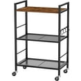 thumbnail image 1 of 3-Tier Metal Storage Rack with Industrial Wheels,Mesh Shelving Unit with Wooden Table top,Adjustable Shelf,16.9-Inch Width,for Kitchen,Laundry,Pantry,Plant,Black, 1 of 14