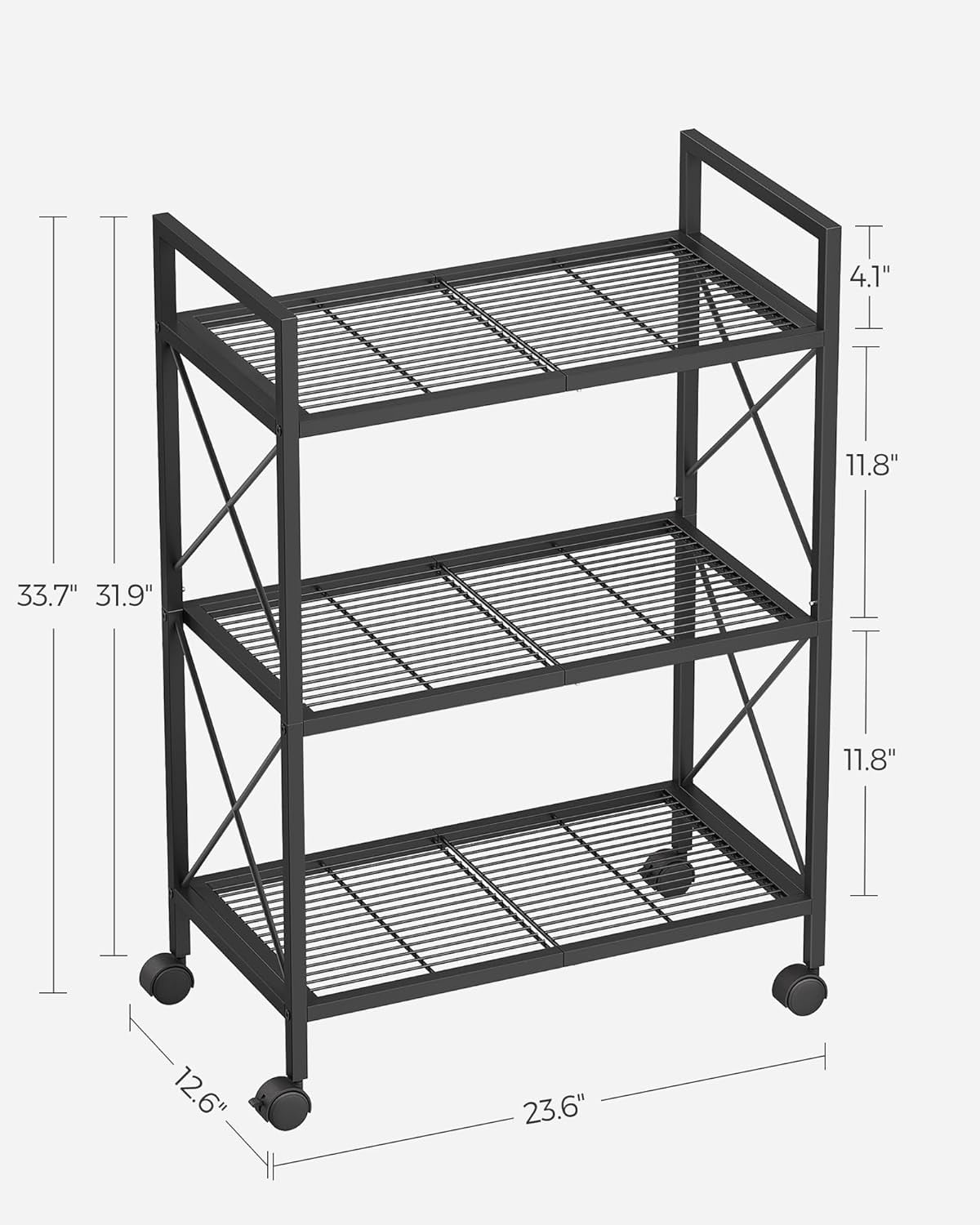 Metal 3 Box Rack 3-Tier Metal Storage Rack with Wheels, Mesh Shelving Unit with X Side ...