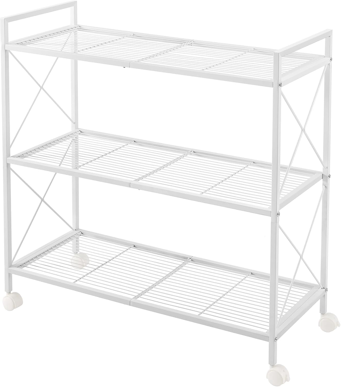3-Tier Metal Storage Rack with Wheels, Mesh Shelving Unit with X Side ...