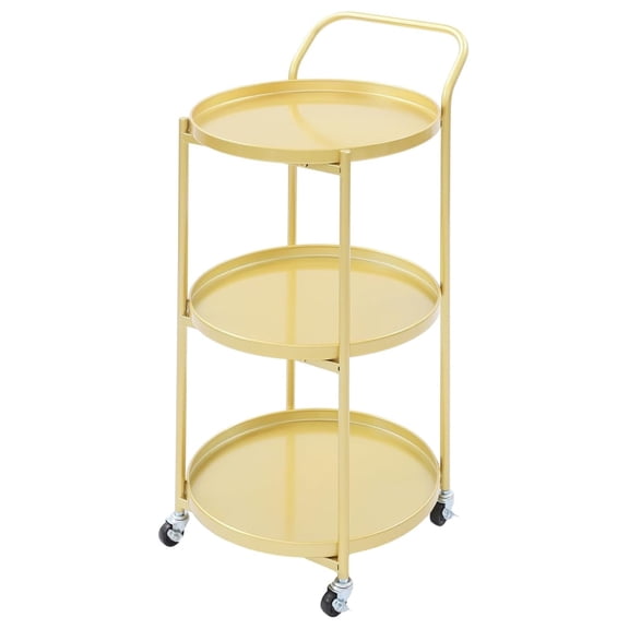 3 Tier Metal Utility Cart Rolling Metal Storage Heavy Duty Round Serving Cart Mobile Bar Cart with Handle and Wheels for Restaurant, Kitchen, Bar, 181630.7in ()