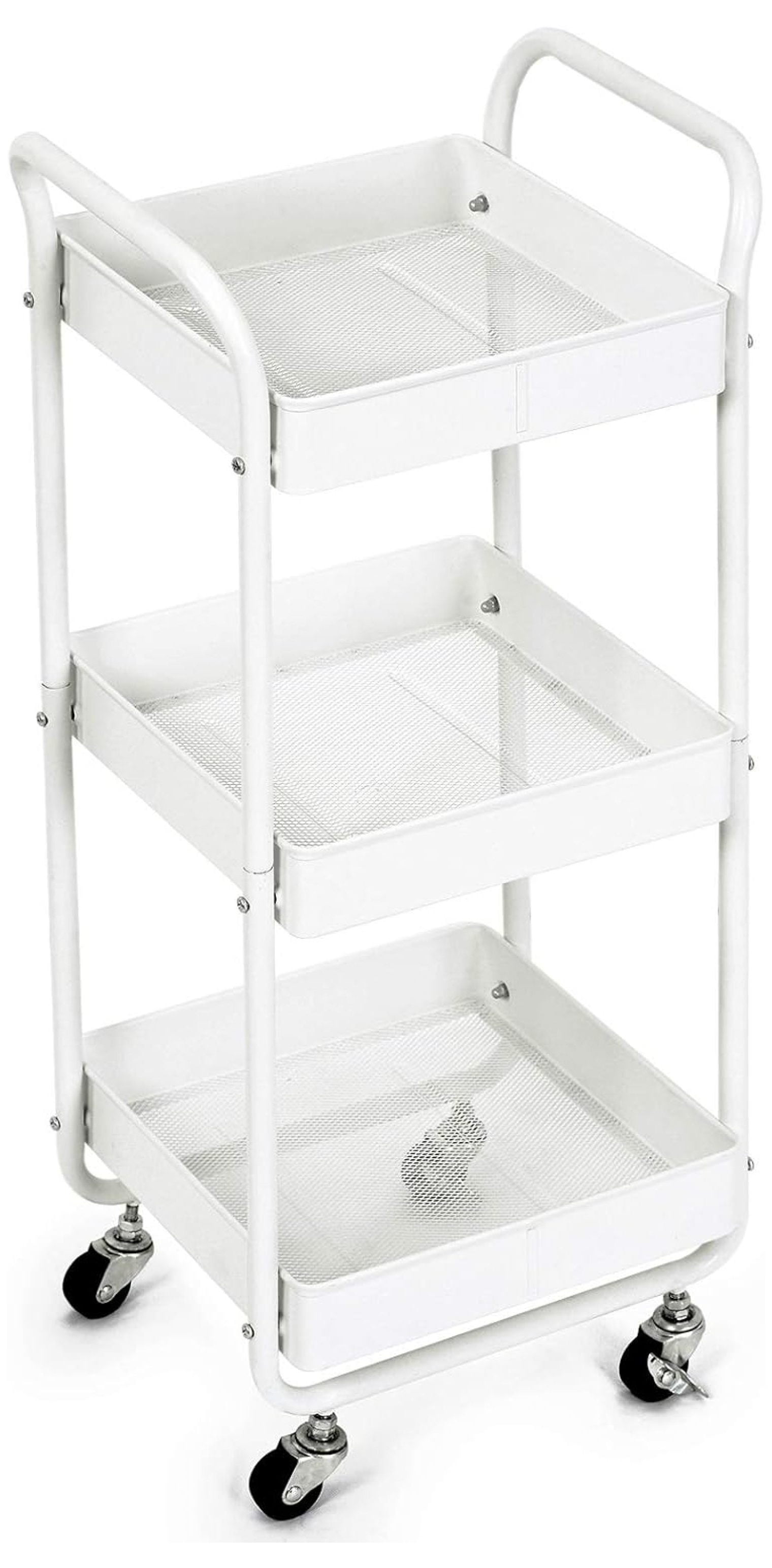 White 3-Tier Metal Utility Cart with Locking Wheels