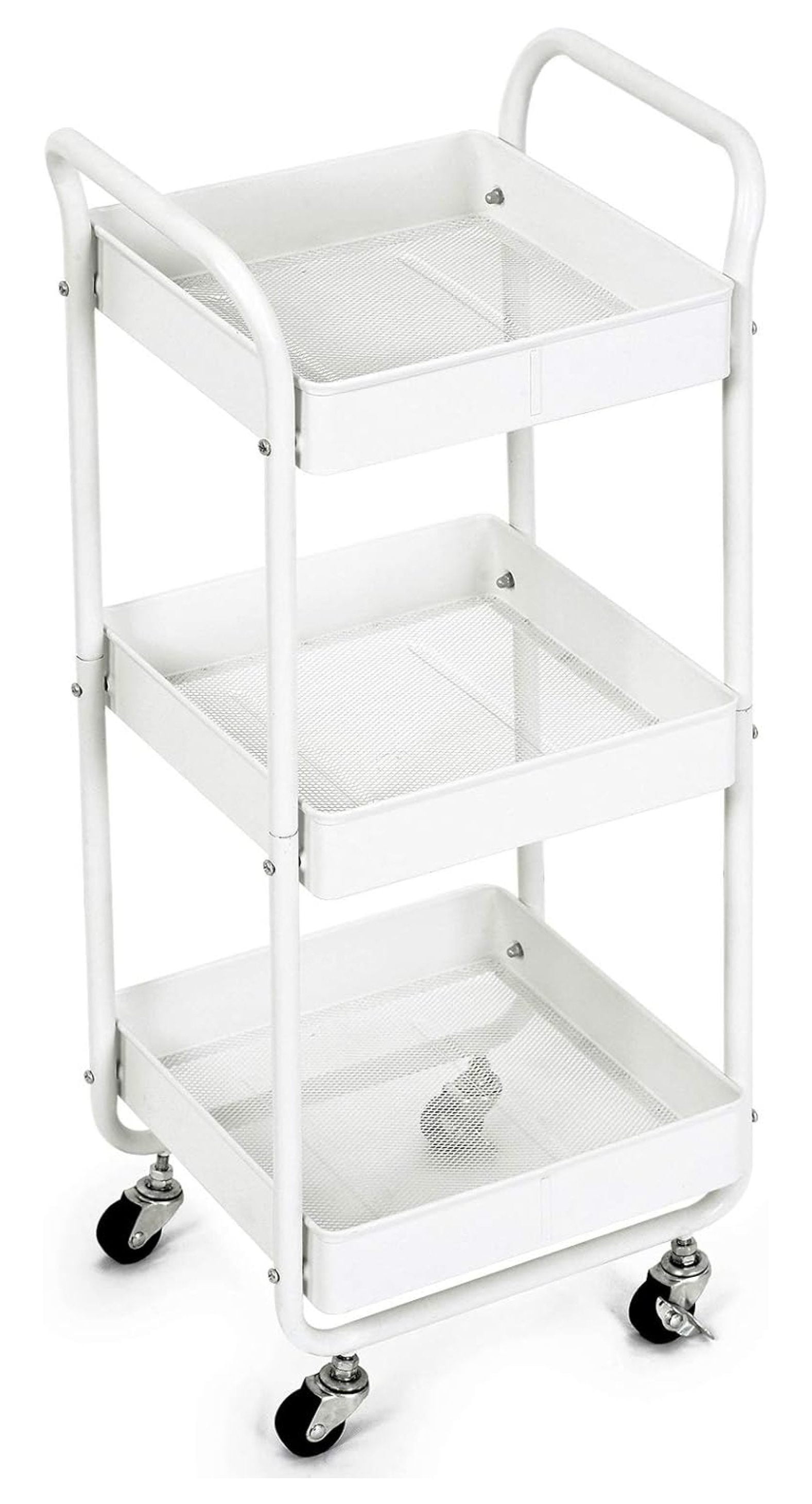 White 3-Tier Metal Utility Cart with Locking Wheels