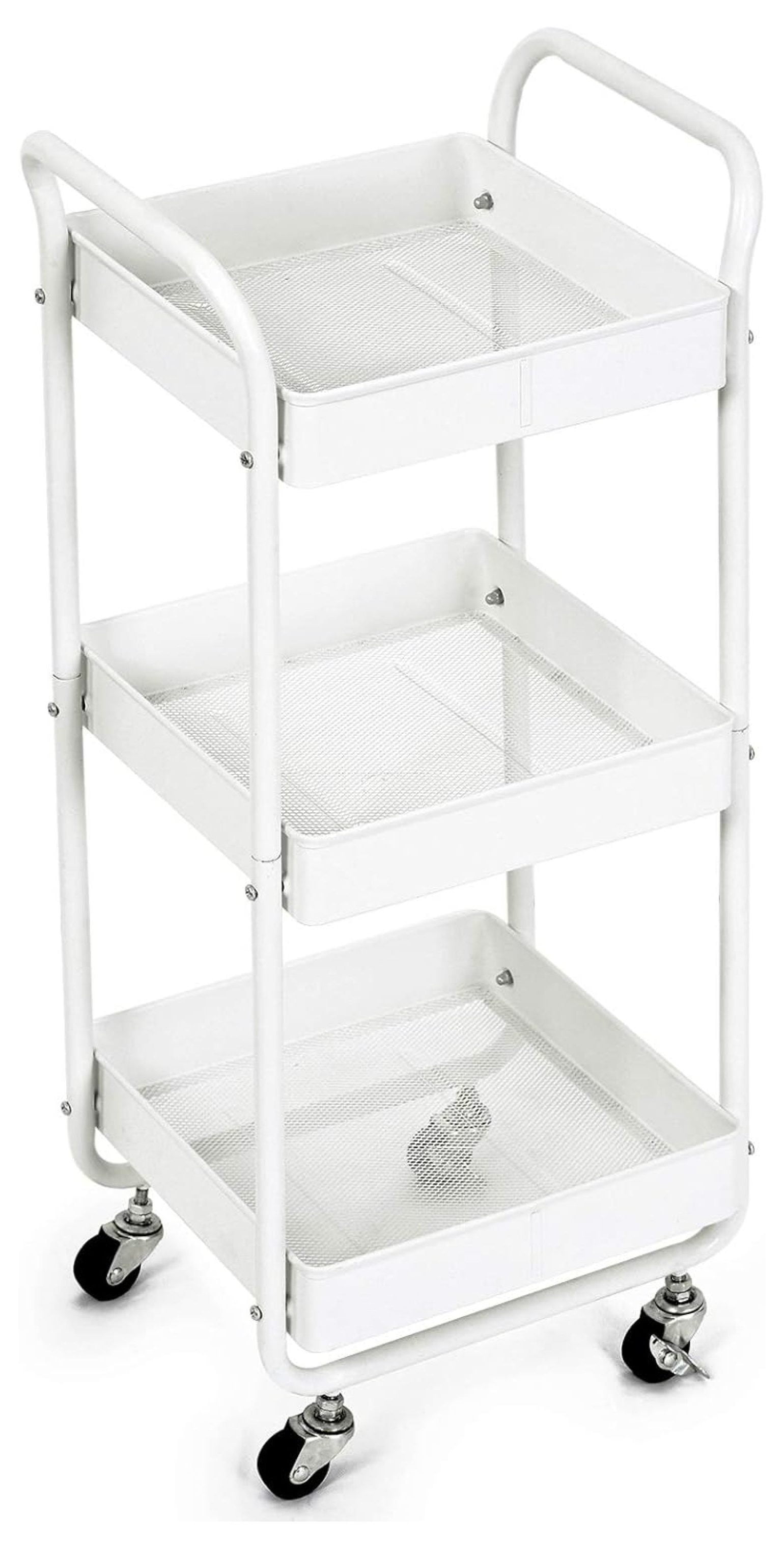 White 3-Tier Metal Utility Cart with Locking Wheels