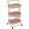 thumbnail image 1 of 3 Tier Metal Utility Rolling Cart with Table Top and Side Bags, Tray Storage Organizer Wheels, Art Craft 4 Hooks for Kitchen Bathroom Office Living Room (Black), 1 of 6