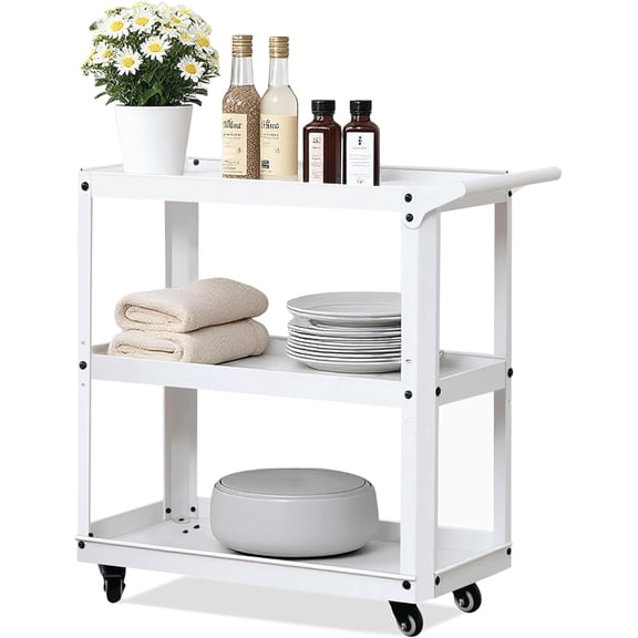 3 Tier Metal Utility Rolling Cart with Wheels, Heavy Duty Storage Organizer Trolley Cart for Kitchen, Bathroom, Office, Bedroom – Multi-Purpose 330Lbs Capacity Utility Cart on Wheels