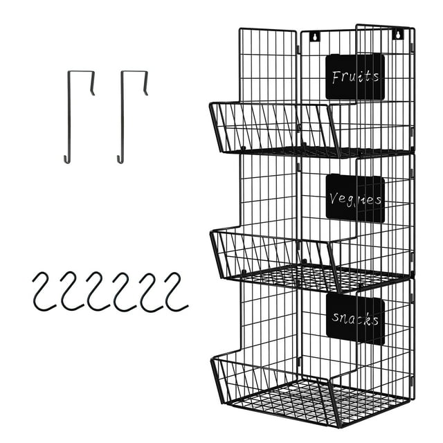3 Tier Metal Wire Basket, Wall Mount Storage Basket Organizer Bin with