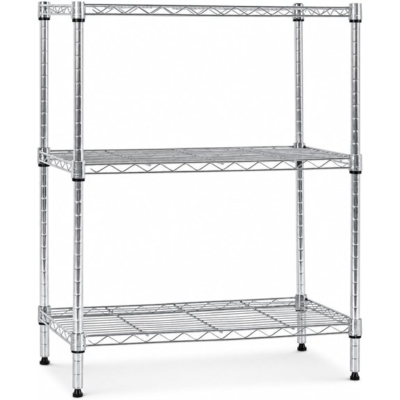 3-Tier Metal Wire Shelving Unit, Heavy Duty Adjustable Storage Rack for Laundry Room, Pantry, Kitchen, Garage Organization and Storage, Small Space Shelves (Chrome, 23"L × 13.2"W × 30.2"H)