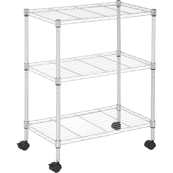 3-Tier Metal Wire Shelving Unit with Wheels, Heavy Duty Adjustable Storage Rack (450 lbs Capacity), Small Utility Organizer for Kitchen Pantry, Garage, Laundry Room, 23"W x 13"D x 31.3"H