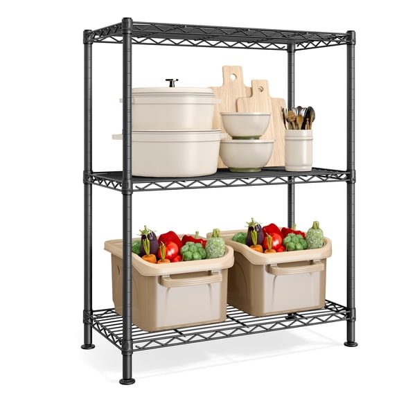 3-Tier Metal Wire Storage Shelving Unit, Adjustable Shelves, Ink Black Organizer Rack 11.8 x 23.6 x 30 Inches, Multi-Use for Kitchen, Pantry, Garage, Bedroom & Living Room, ULGR163BH01S