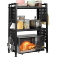 thumbnail image 1 of 3 Tier Microwave Shelf Countertop, Extendable Microwave Oven Rack Adjustable Microwave Stand Bakers Rack for Kitchen Counter Shelf Organizer with 4 Hooks and Pot Lid Holder,Black, 1 of 7